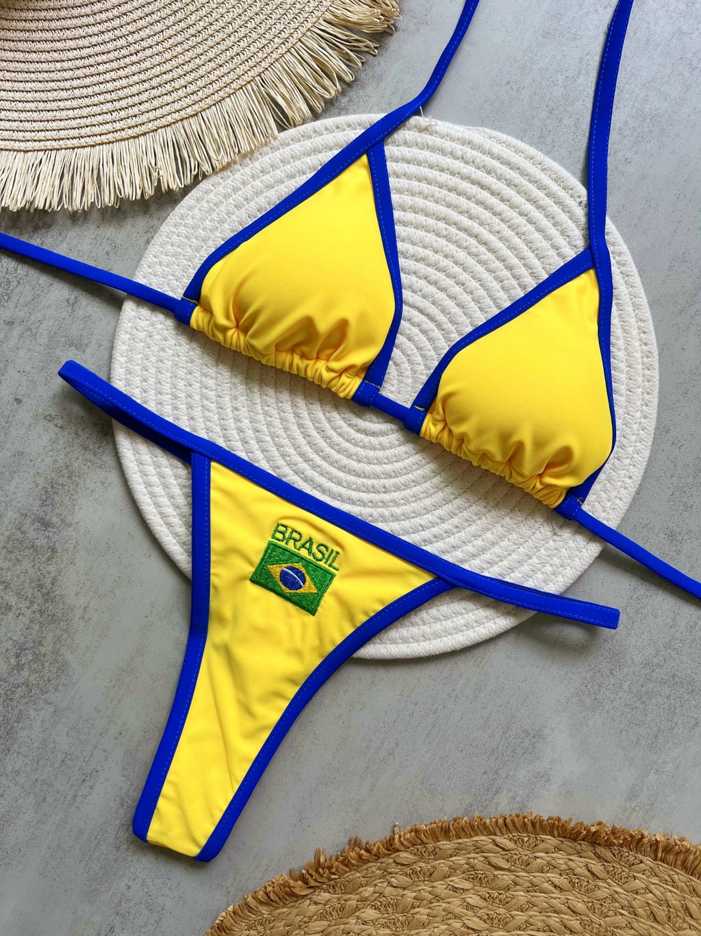 Brasil Flag Contrast Split Bikini Set