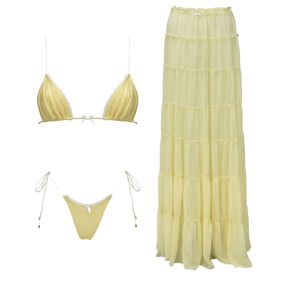 Skirt 3 Piece Bikini Set